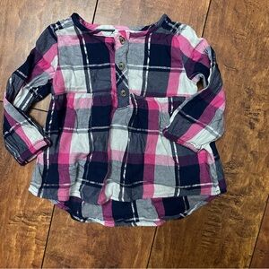 Girls pink blue silver flannel plaid buttondown baby doll long sleeve 12 months